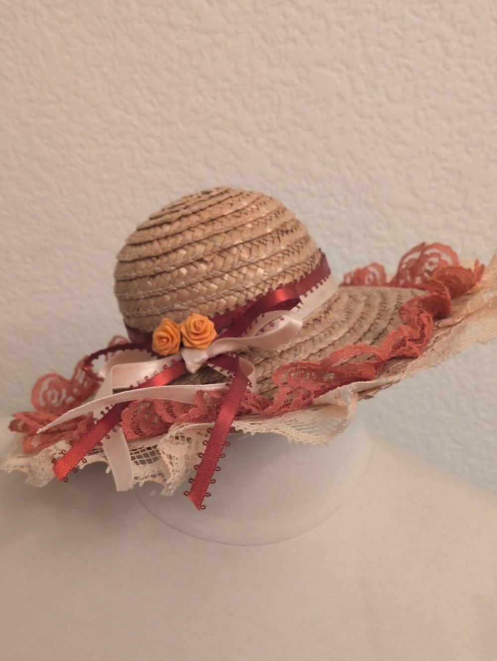 Vintage Straw Decorative Hat 9 Inches Tea Party Victorian Doll Toddler